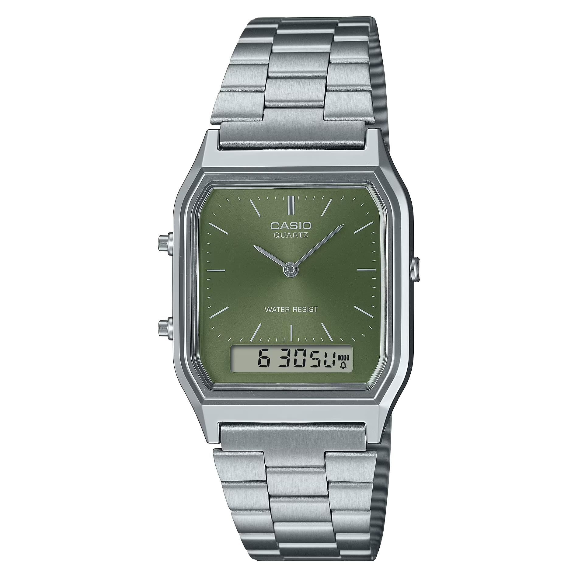 Casio Vintage Green Dial Stainless Steel Analog-Digital Watch AQ230A-3AMQY