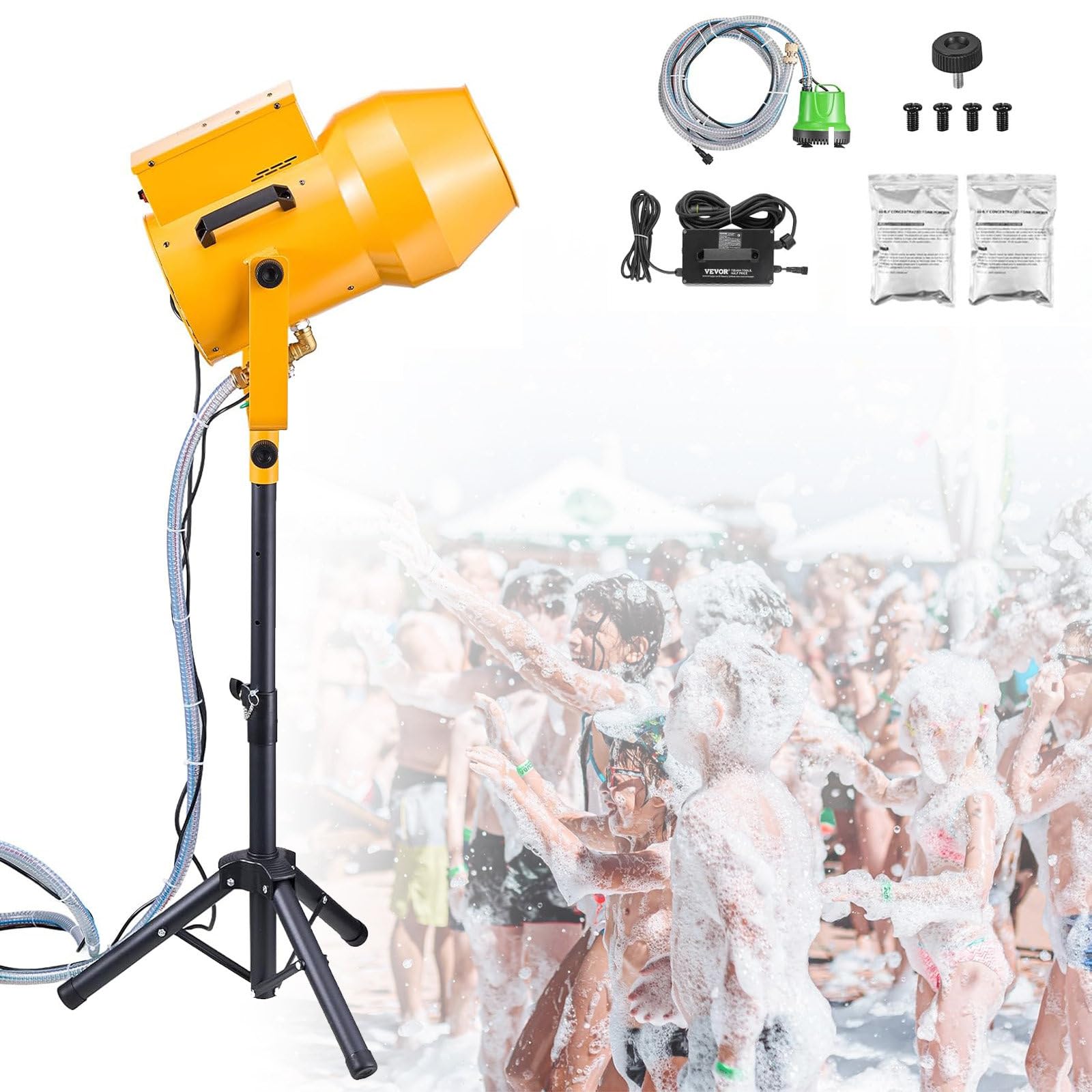 Schaumparty Maschine, 1000W Schaummaschine, Schaummacher mit Stativständer, Schaumpartymaschine für Garten, Pool, Outdoor-Events, Geburtstage, Feiern & Partys Yellow