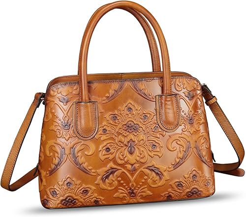 Bolso de mano de cuero genuino para mujer, bolso cruzado vintage con asa superior, hecho a mano, retro, de cuero en relieve