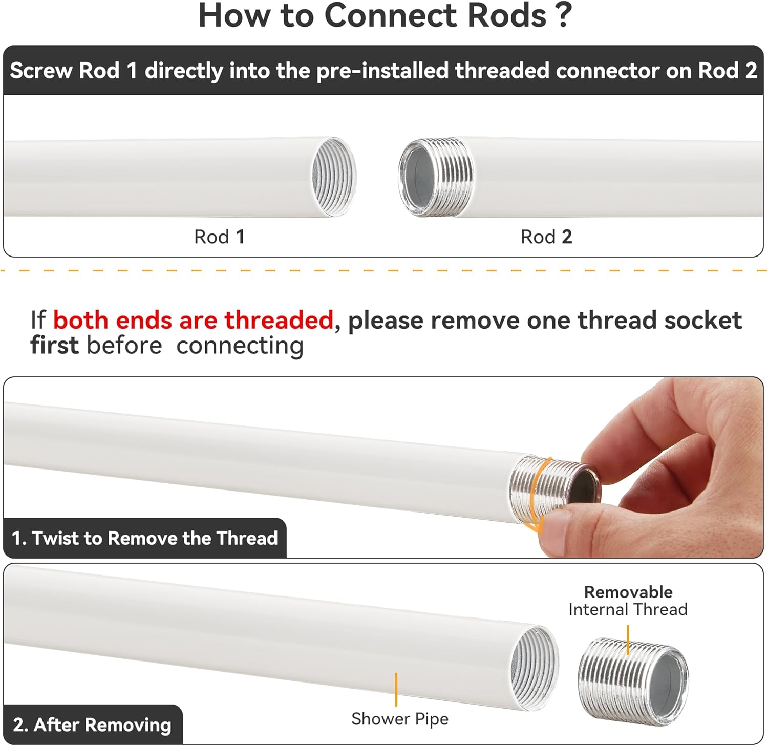 Corner Shower Curtain Rod, Diamond Shaped [Both Sides: 22"-34.8", Middle: 28"/43.7"/12.2"] Heavy Duty NEO Angle Shower Curtain Pole for Bathroom Bathtub with 12 Hooks & Ceiling Support - White