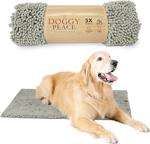 My Doggy Place - Tapete de microfibra para perros con patas sucias, 36 x 26 pulgadas, gris claro, absorbente y de secado rápido, para lavadora y