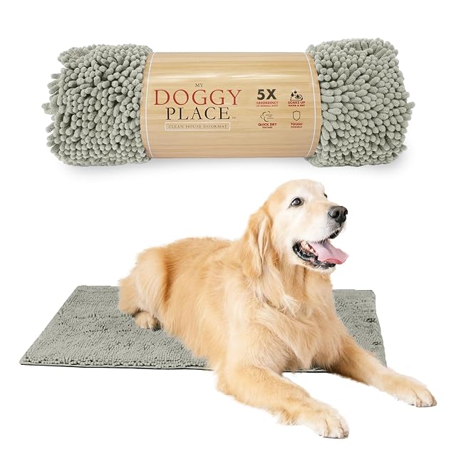 My Doggy Place Alfombra de entrada para perro, 91 x 66 cm, antibarro, microfibra, gris claro, gruesa