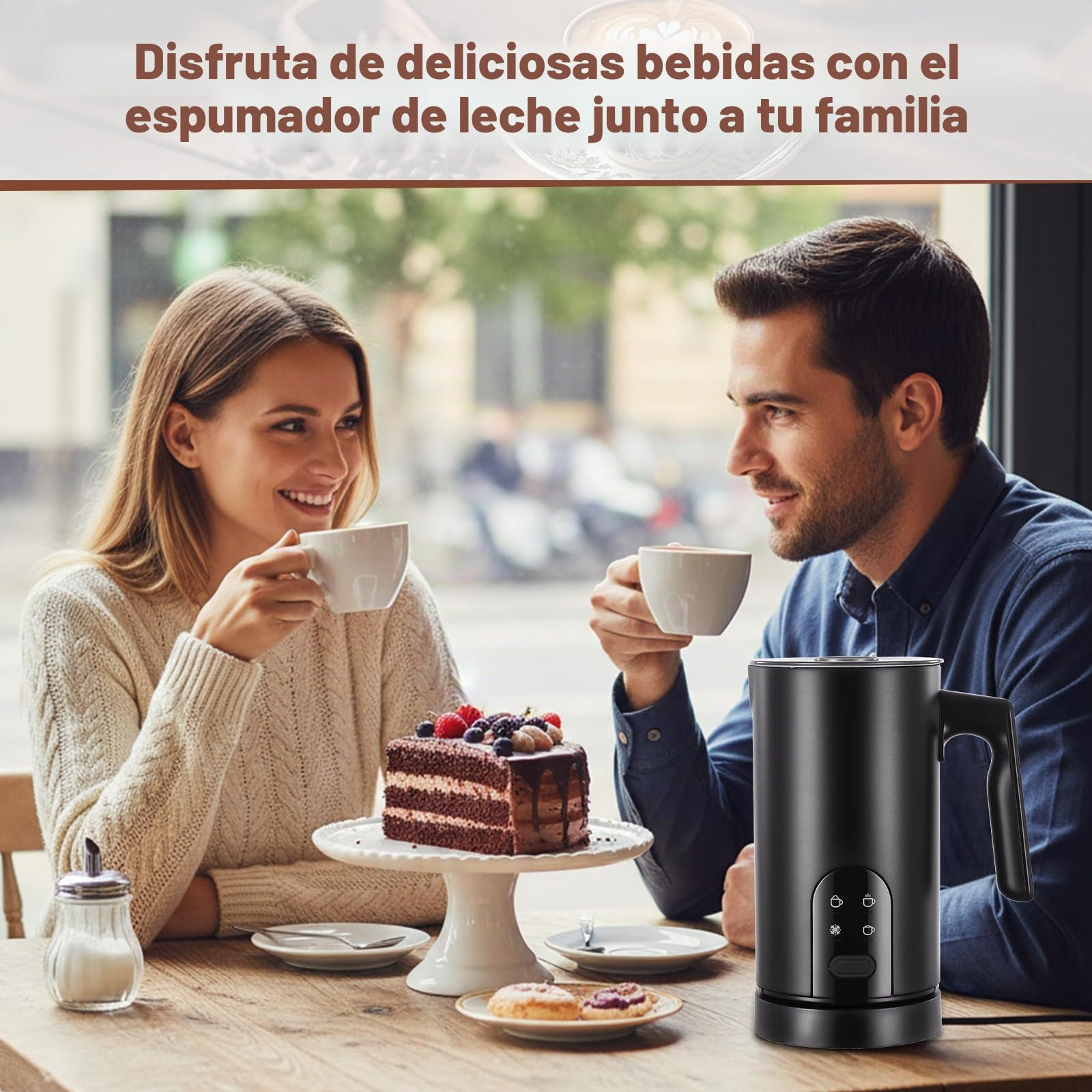 Espumador De Leche Eléctrico Con 4 Funciones: Espumador Automático Para Leche Caliente Y Fría, Apagado Automático, Acero Inoxidable, Ideal Para Matcha (Negro)