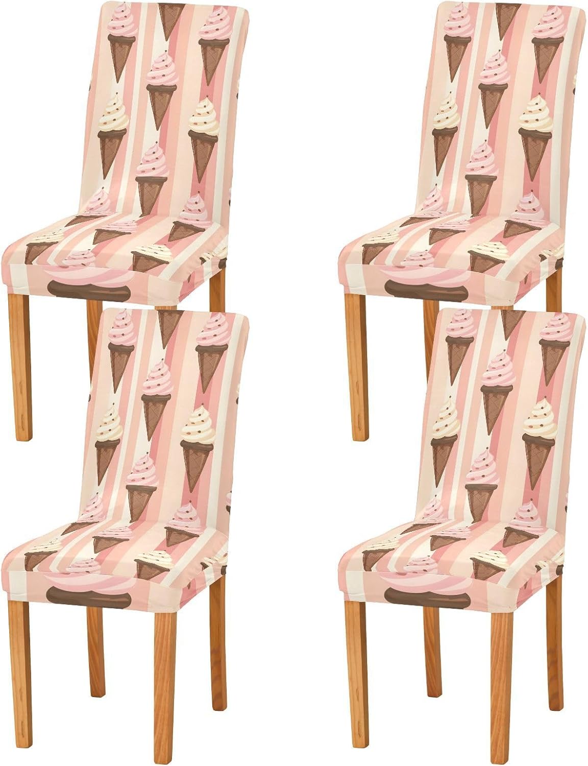 ALAZA Chair Covers for Dining Room, Striped Pinkice Cream Cones Pattern Stretch Chair Cover Sets Chair Protector Removable Washable for Ktichen Restaurant Hotel