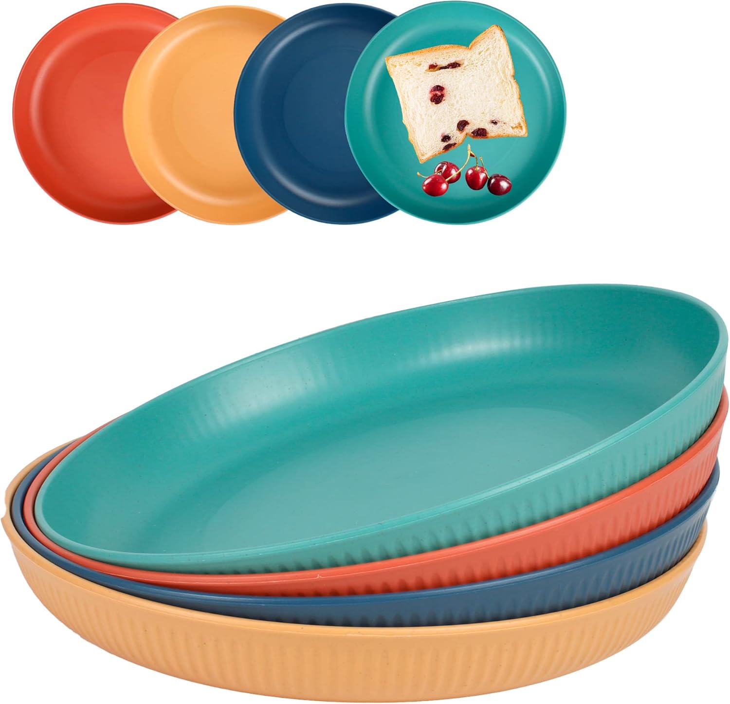Ajerg Dinner Plates 23 cm Plates Set of 4 in 4 Colours, Lightweight