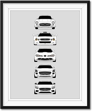 Custom Car Posters Handmade Poster compatible with Mercedes-Benz Sports Car Generations and Print of Mercedes 300 SL, CLK GTR, SLR, SLS, AMG GT - White, 8x10 Satin Print Unframed- Gift