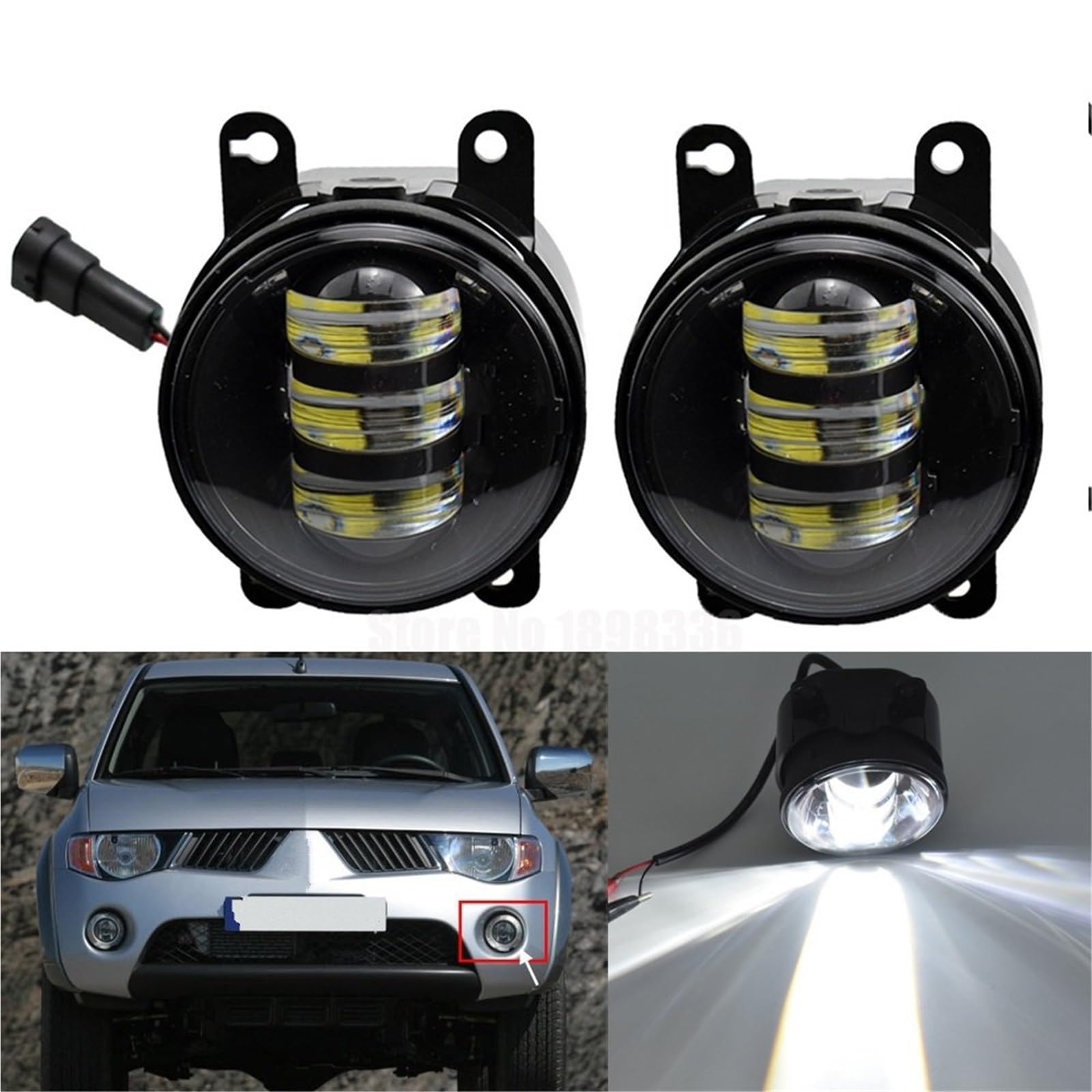 Światła drogowe Do L200 Triton Strada Hunter 2006-2015 | 2x Okrągły Przedni Zderzak LED Światła Przeciwmgielne Halogenowe Lampy Przeciwmgielne(White LED Fog Light)