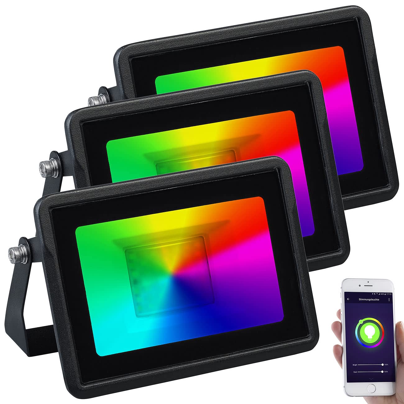 3 projecteurs connectés RVB CCT - 20 W - 1500 lm [Luminea Home Control]