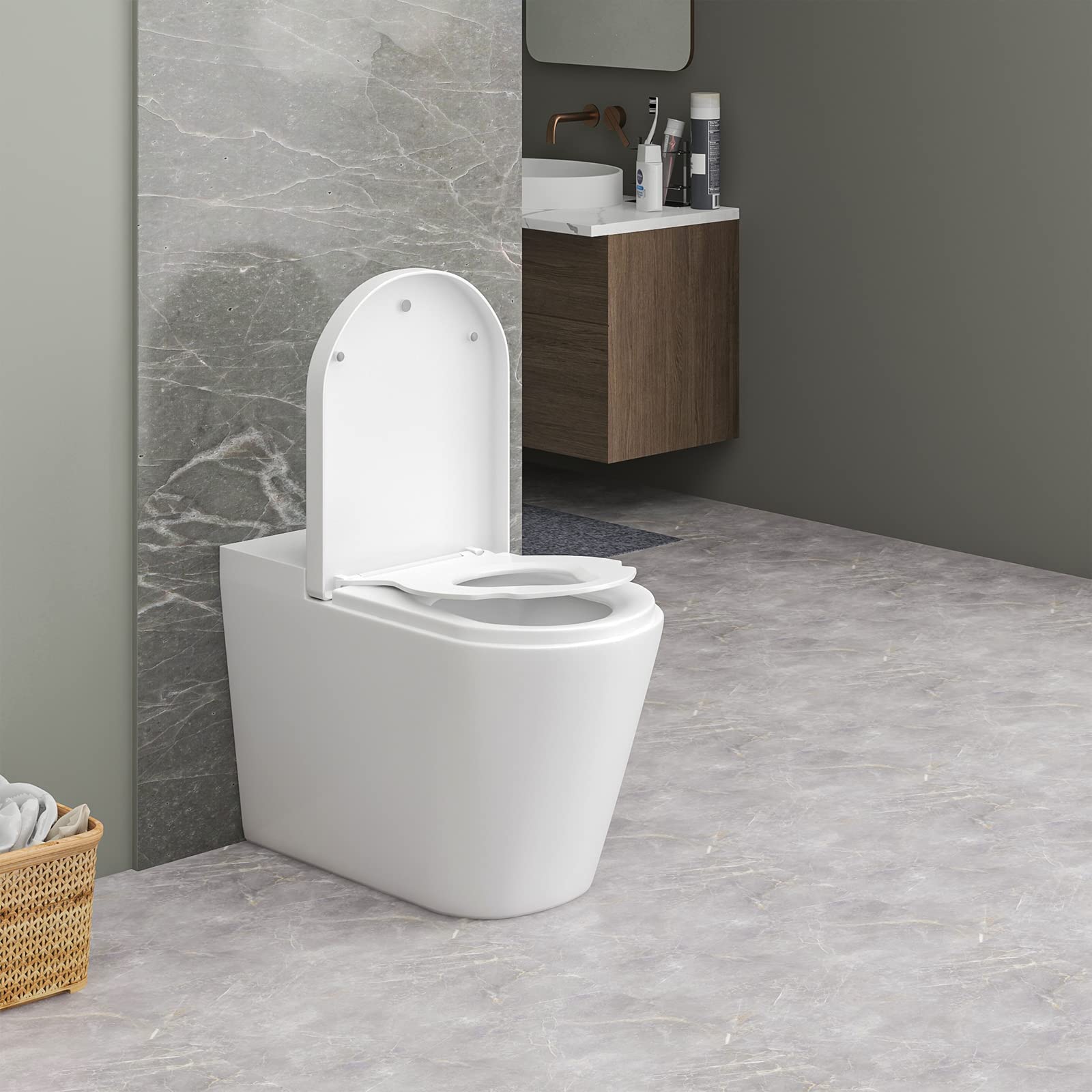 WOLTU Copriwater con Sedile per Bambini Rimovibile, Copri WC per Famiglia con Chiusura Ammortizzata, Funzione di Sgancio Rapido, Forma di D, in PP, Bianco, 454x361x44mm