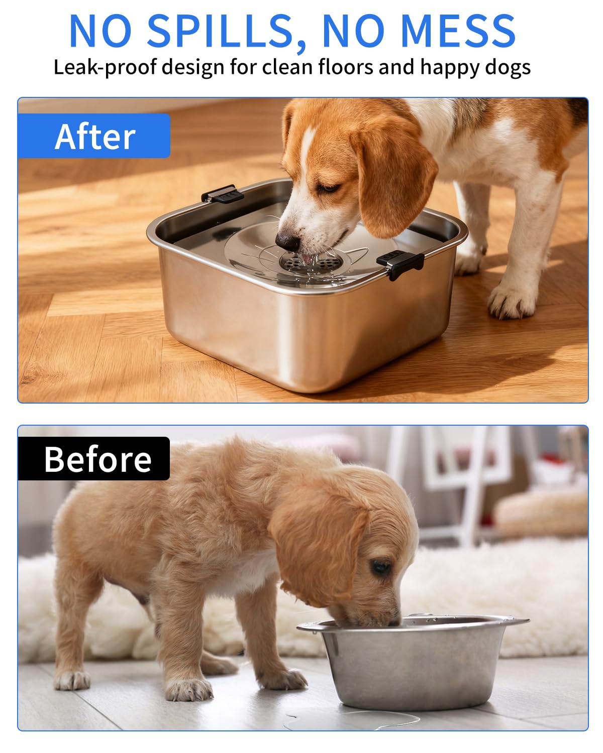 Ciotola d'acqua per cani senza sbavare, 3L Ciotola Antigoccia Cane con Disco Flottante Sigillato,Antipolvere Ciotolas Acqua Cane che Promuove il Bere Lento per Viaggi,Esterno,Casa