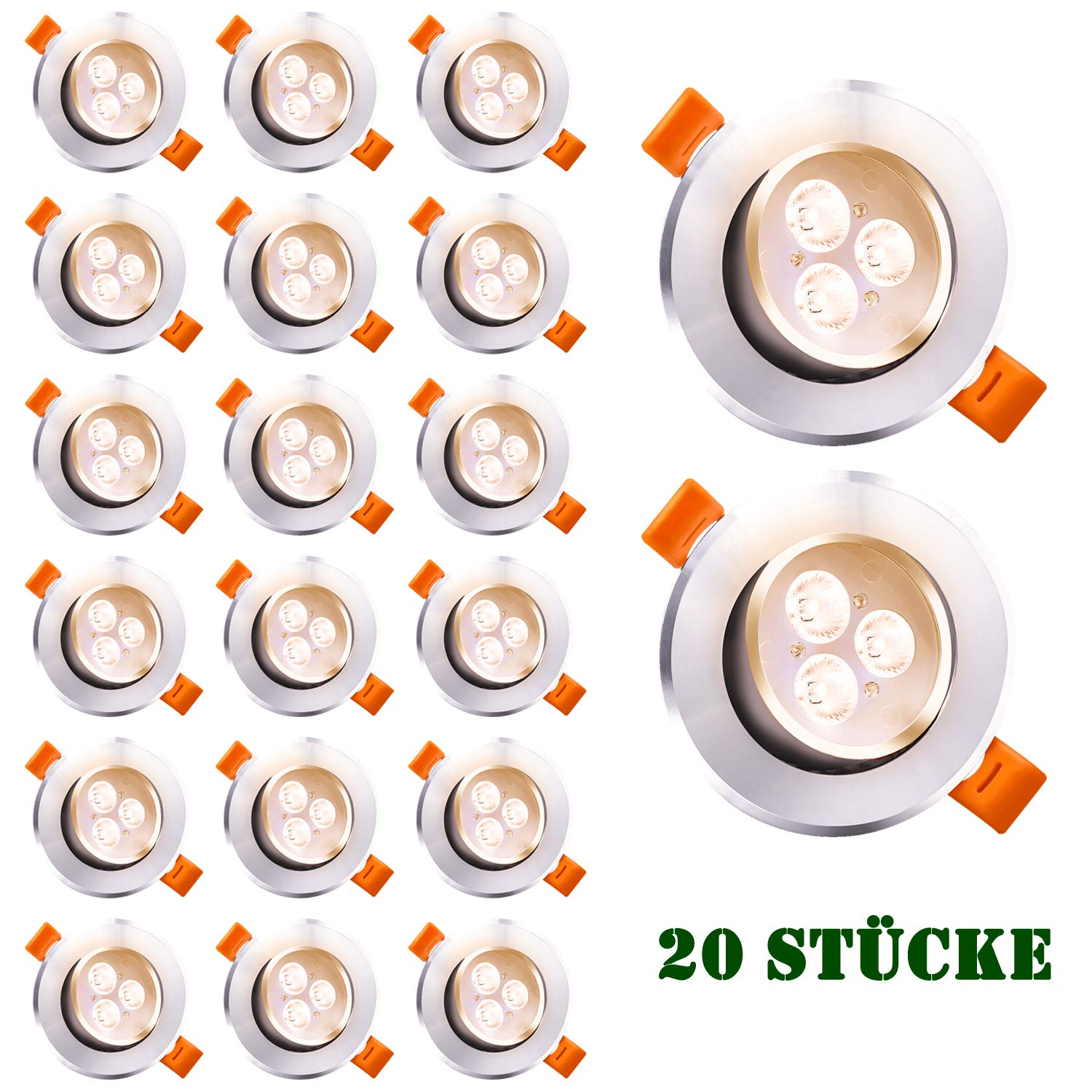Sonnewelt LED spot Einbaustrahler 230V 20 Stück x 3W warmweiß LED deckenleuchte Spots schwenkbar energieeffizient Deckenspots flach Einbauleuchten fr Badezimmer Kche Wohnzimmer Korridor