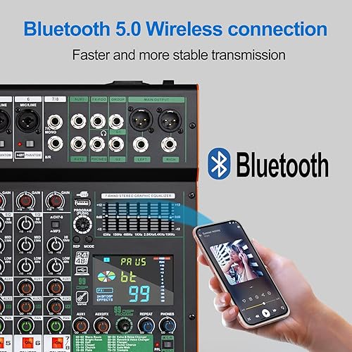 Miniatura 2 de Depusheng Mezclador de audio DJ profesional TG8 entrada de 8 canales y salida de grupo dual con chip de reverberación dps de 99 bits grabación USB