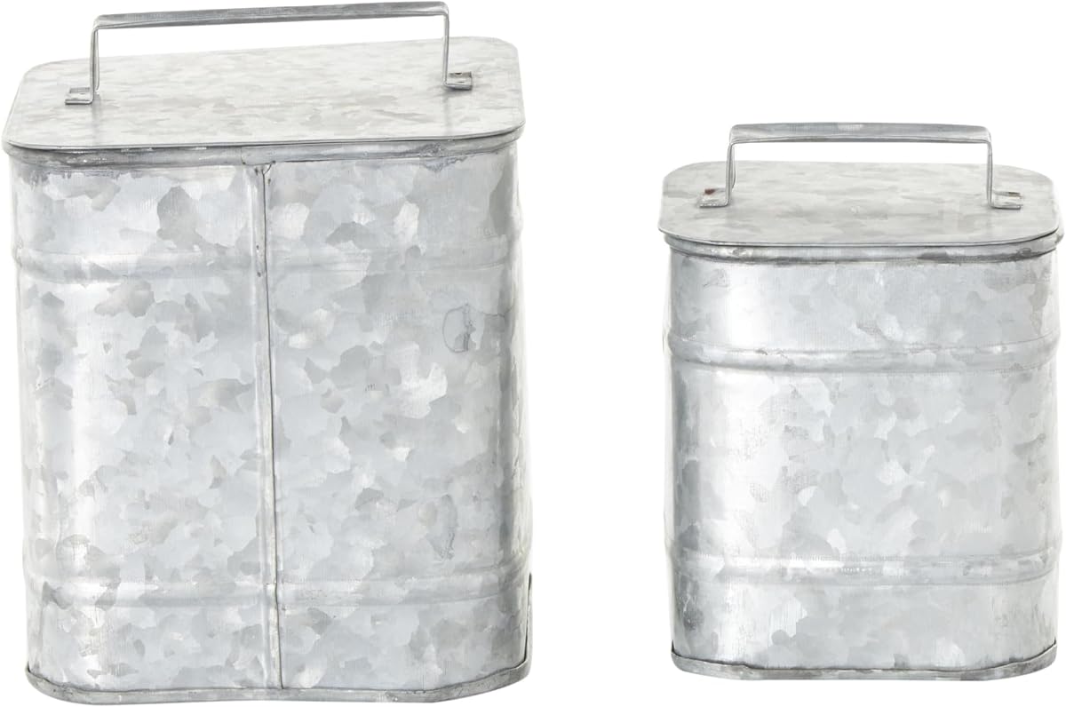 Deco 79 Contenedores decorativos de metal, juego de 2 cajas decorativas para recuerdos de 8", 7" de alto, plateado