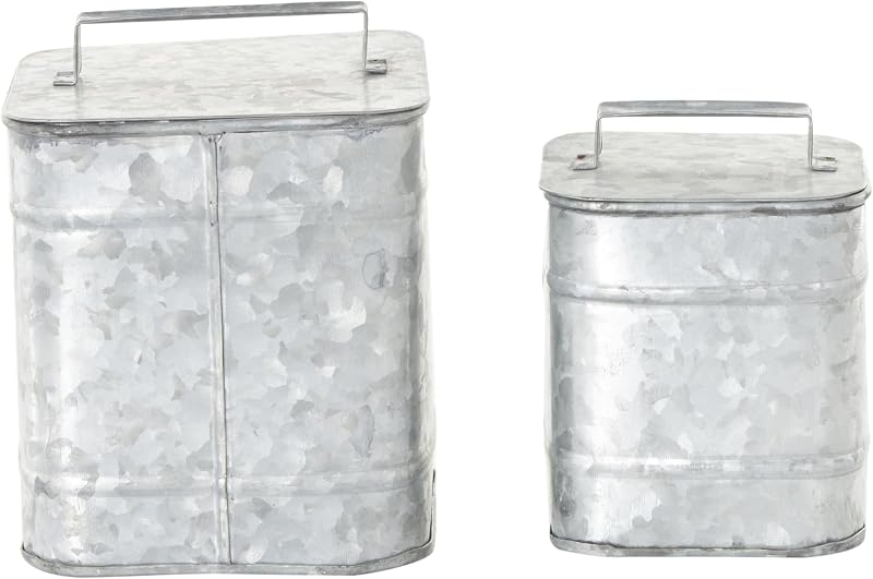 Deco 79 Contenedores decorativos de metal, juego de 2 cajas decorativas para recuerdos de 8", 7" de alto, plateado
