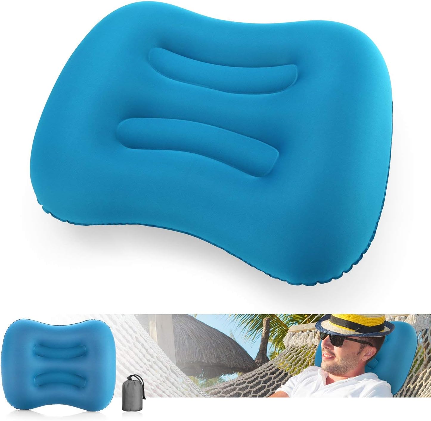 EVERWELL Camping Pillows, Portable Inflatable Waterproof Travel Sleeping Pillow, Ultralight Ergonomic Air Pillow for Neck and Lumbar Support, Ideal for Backpacking, Hiking, Camping, Beach, Car, Office and Airplane