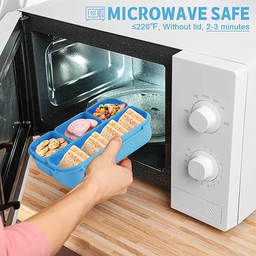 Vista 20 de Lonchera Bento para adultos, recipientes para niños y niñas con 4 compartimentos, contenedor de alimentos con utensilios, tarro de salsa, forros