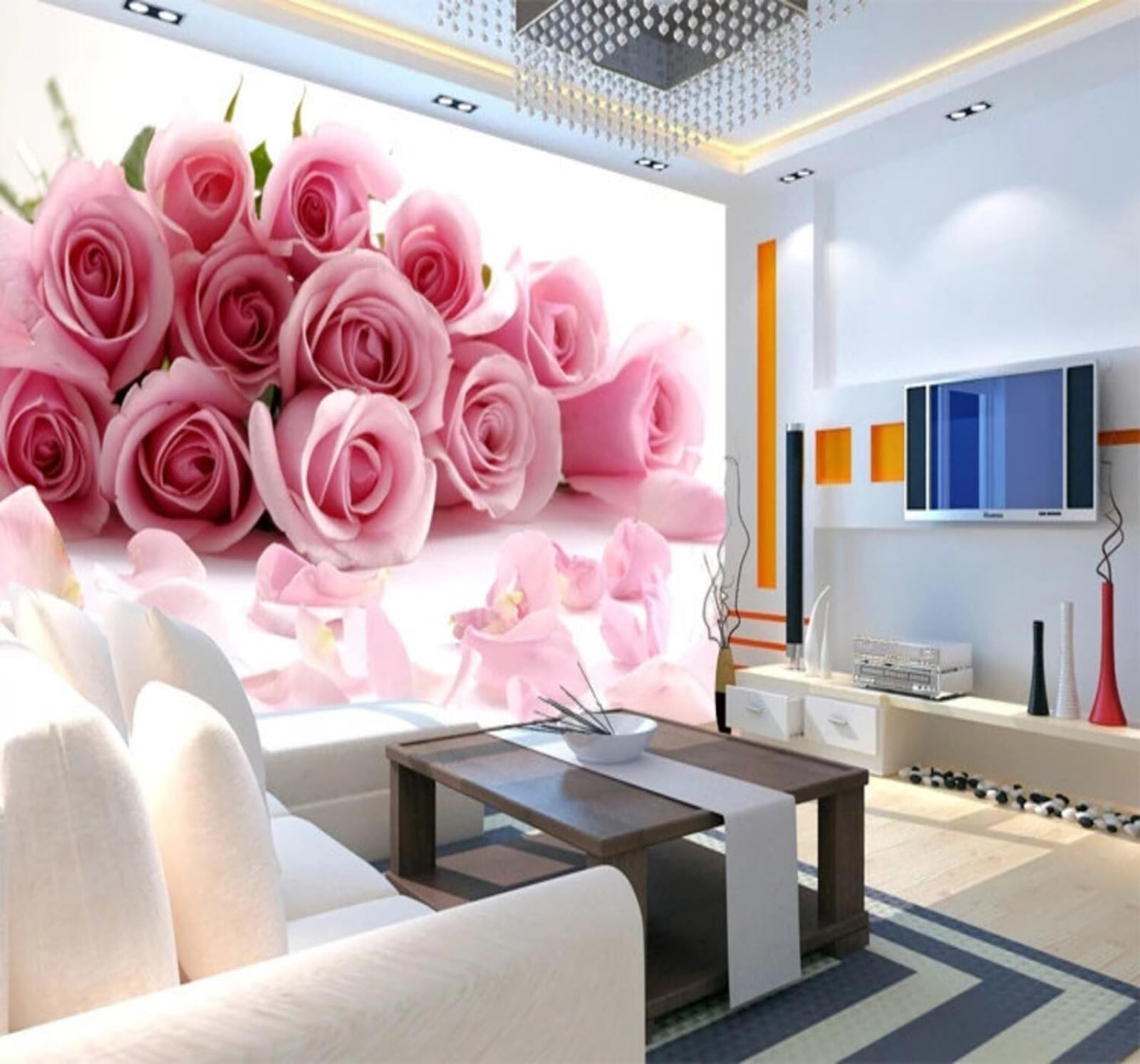 Wallpaper-3D-Xlm 250Cm×170Cm(B×H) Beautiful Romantic Pink Roses Wedding 3D Wallpaper Easy Install Feature Office Living Room Sofa Bedroom Tv Background Wall Decoration-250Cm×170Cm