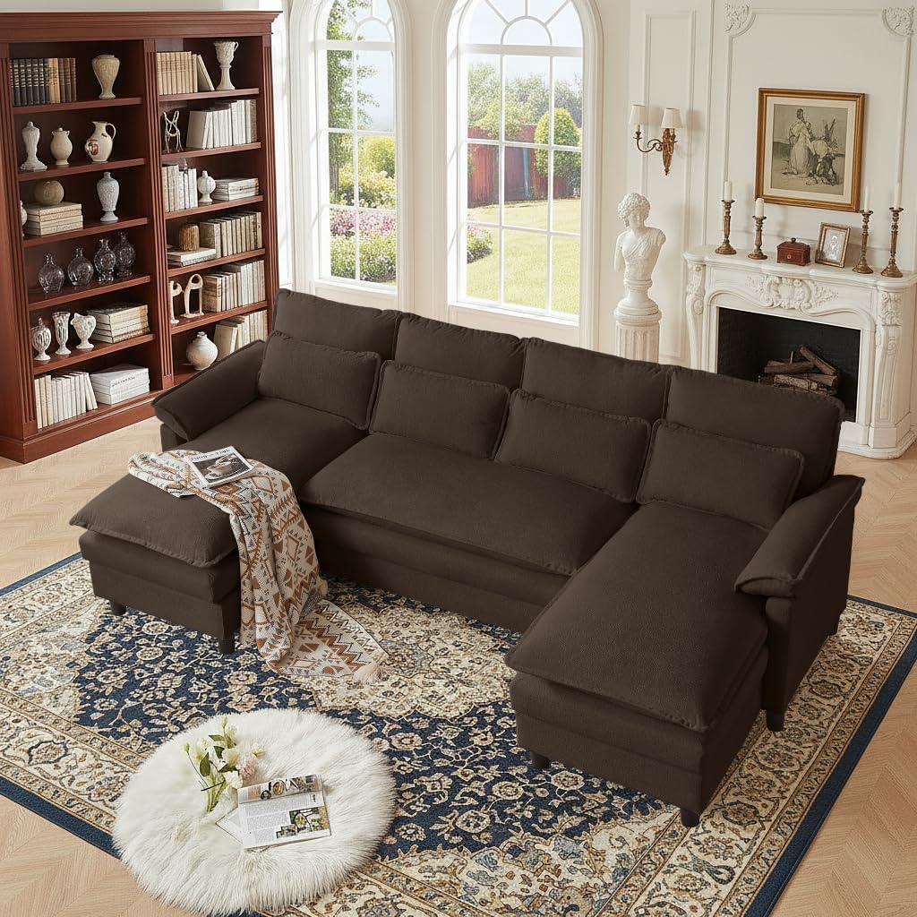 105" Sectional Couches for Living Room, 4 Seat U Shaped Couch with Double Chaise, Modular Cloud Sofa, Removable Cover, Modern Comfy Sofa for Home Furniture, Office and Basement