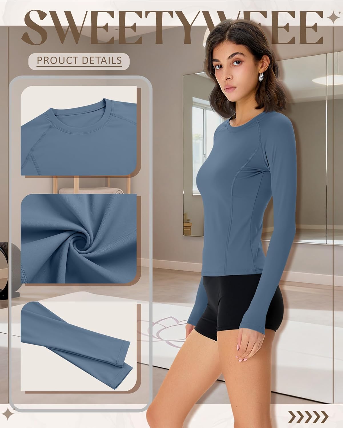 4 Pack Women's Long Sleeve Shirts Compression Crew Neck Tops Athletic Slim Fit Undershirts for Yoga Gym