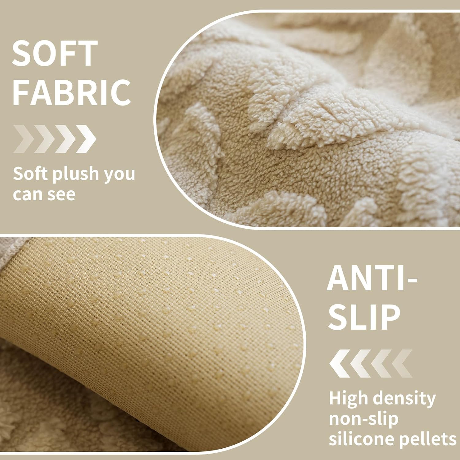 Couch Covers for Sofa, Plush Sofa Cover Washable, Geometric Jacquard Sofa Slipcovers, Non-Slip Couch Cover, Warm Couch Slipcover Furniture Protector for Kids, Pets (1PC,Khaki,36"×83")