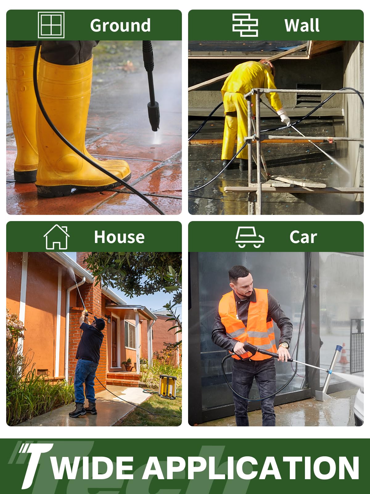 Wąż do myjki ciśnieniowej 4200PSI 3200PSI z obrotowym szybkozłączką 3/8 cala do zimnej/ciepłej wody, odporny na zagięcia drut stalowy, odporny na zużycie wąż do myjki z 2 zestawami