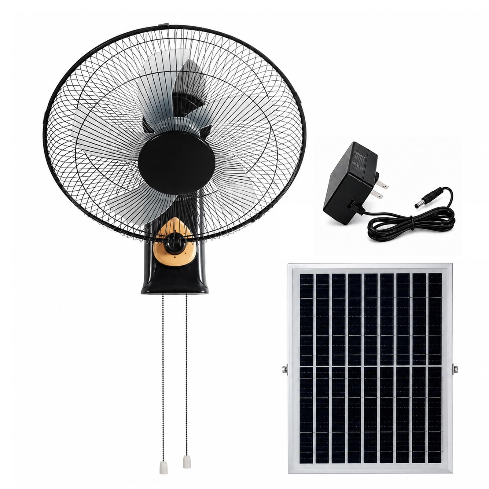 Ventilatore da Parete Solare con Pannello Solare e CA | Ventilatore a muro silenzioso oscillazione 120° doppia ricarica CA/solare per camping