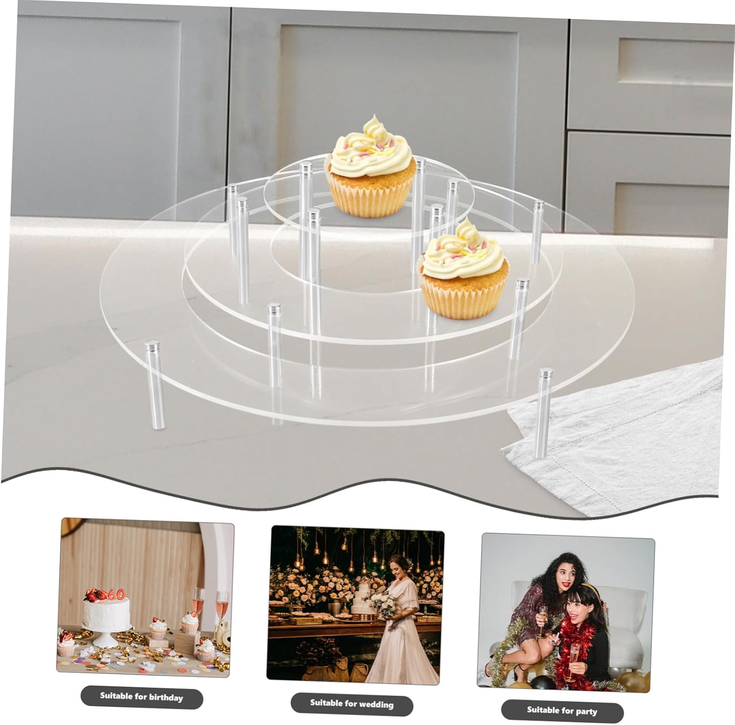 Mikinona 1set Clear Cake Stand Cupcake Display Riser for Weddings Birthdays Parties Stackable Dessert Table Rack for Muffins Pastries and Treats Multi-functional Handicrafts Storage