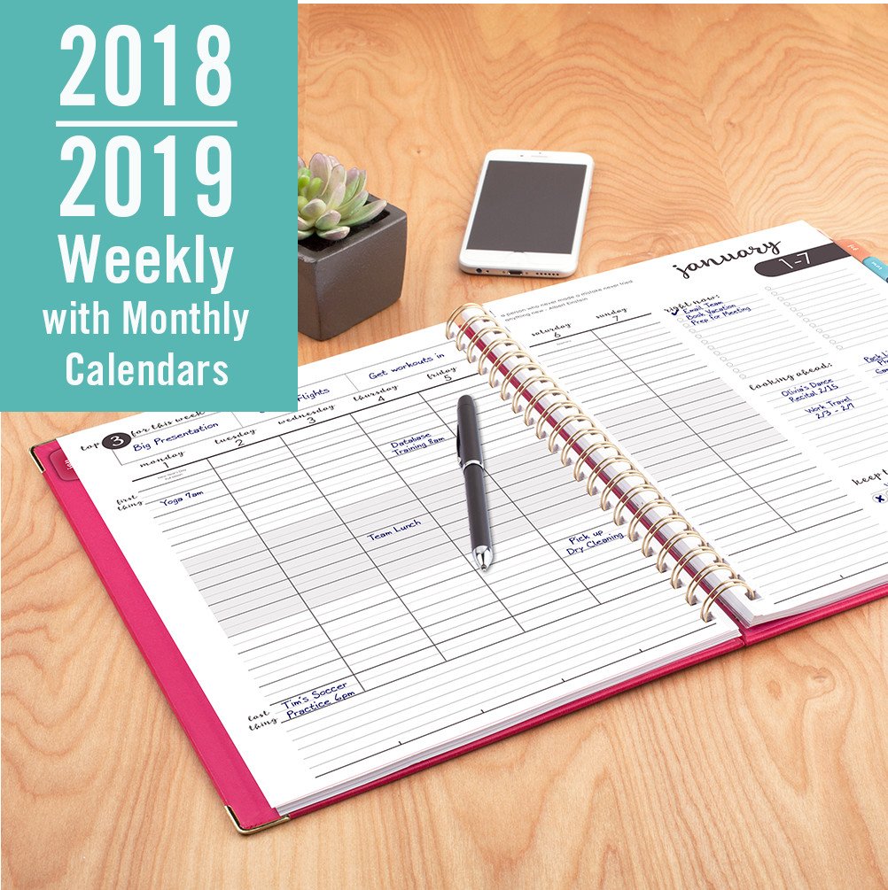 AT-A-GLANCE 2018-2019 Akademischer Jahresplaner Wochen- und Monatsplaner, Medium, 6-7/8 x 8-3/4, Hardcover, geprägtes Kunstleder, Harmonie, Rosa (6099-805A-27)