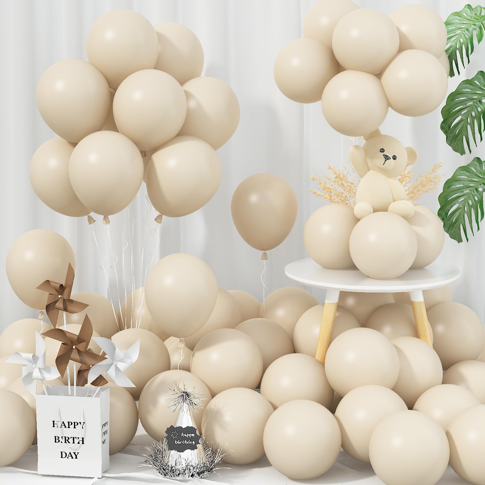 Jobkoo White Sand Balloons 5 Inch, 60 Pcs Small Beige Latex Cream 5'' Mini Matte Retro Off-White Neutral Helium for Birthday Wedding Baby Shower Party