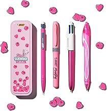 BIC Summer Pink Box, Estuche metálico Rosa que incluye: Bolígrafo de Gel de Punta Media (0.7.mm), Bolígrafo de 4 Colores (1.00.mm), Portaminas, Subrayador Rosa. (Paquete de 1, 4 Uds dentro)