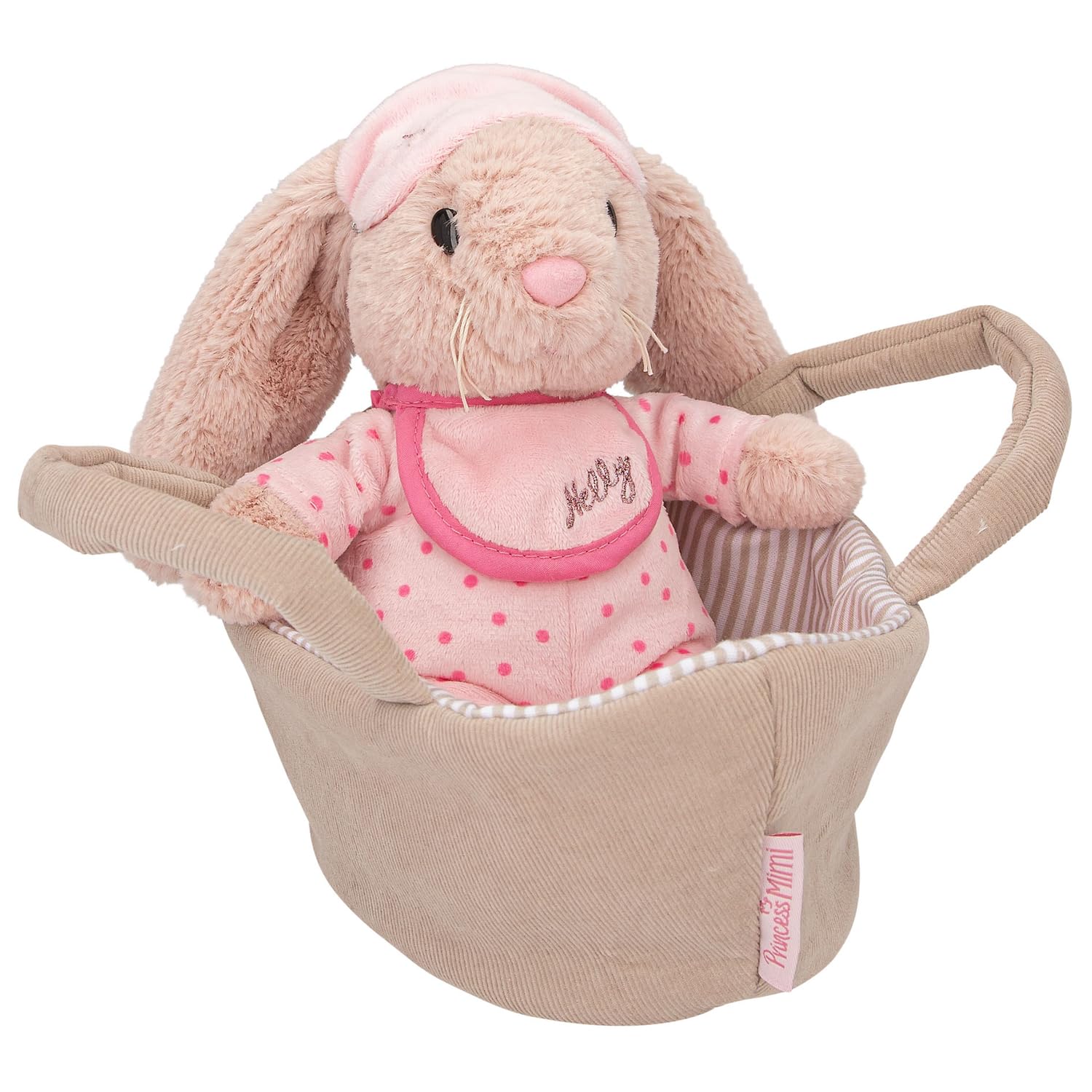 Depesche Princess 12454 Princesa Mimi Conejo Nelly en Cesta, con Suave Pelaje en Color Rosa, Peluche con Antifaz para Dormir y Cuerpo, Multicolor