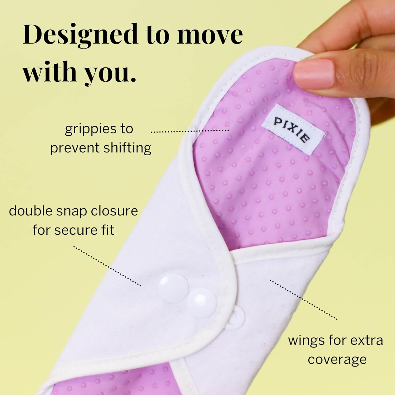 Pixie Organic Cotton Cloth Menstrual Pads - Reusable Regular Absorbency 5 Pack - Certified Organic Cotton Top Layer - Snap Wings for Secure Fit - Machine Washable - Wet Bag Included - Image 3