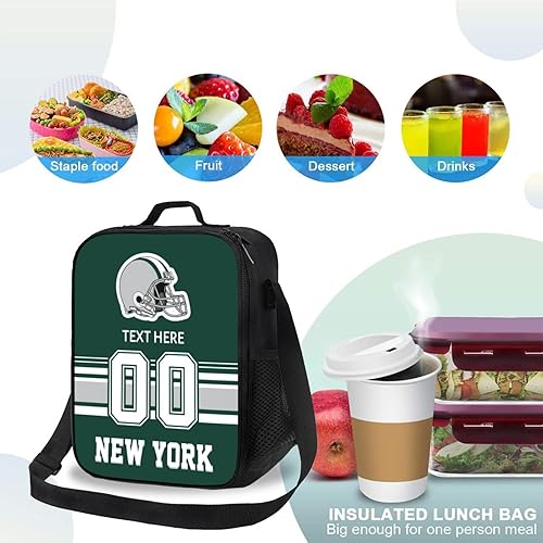 Vista 188 de Bolsa de almuerzo personalizada de Nueva Inglaterra, regalos para hombres, mujeres, fanáticos, con nombre y número personalizados, correas de hombro