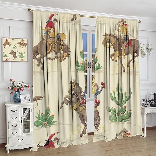 Miniatura 4 de Cortina opaca de vaquero para ventana, estilo retro, del desierto occidental, para ventana, equitación, caballo, águila india, para dormitorio, sala