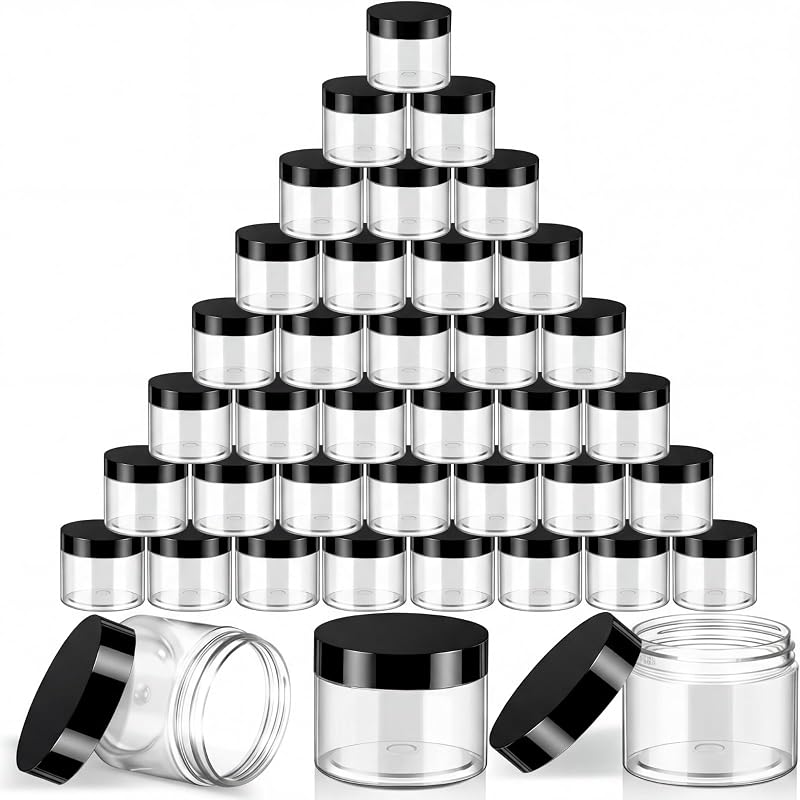 SATINIOR Frascos Plásticos Redondos com Tampa Preta, 36 Unidades, 45 mL
