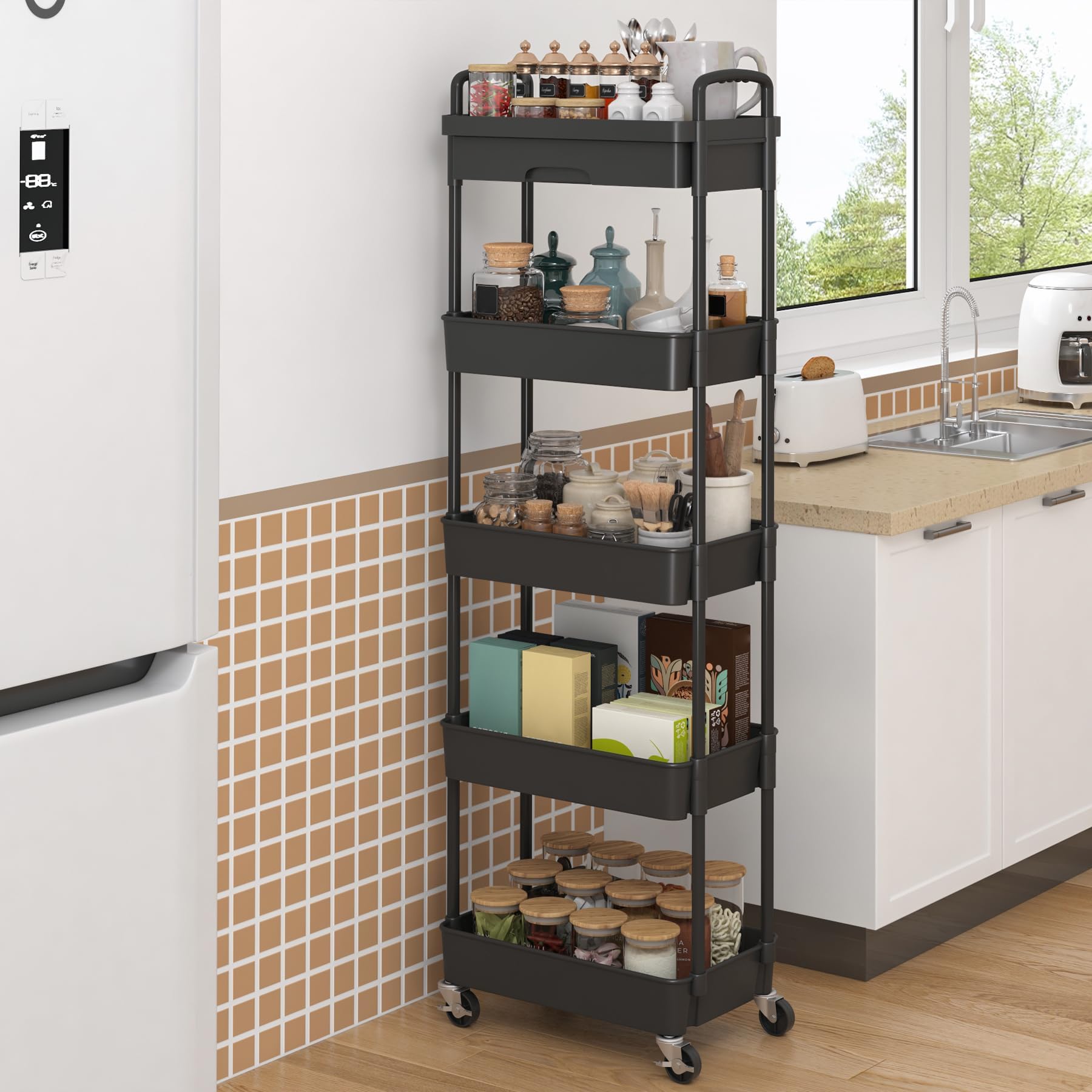 Dttwacoyh Carrello multiuso a 4 livelli, con cassetto, organizer