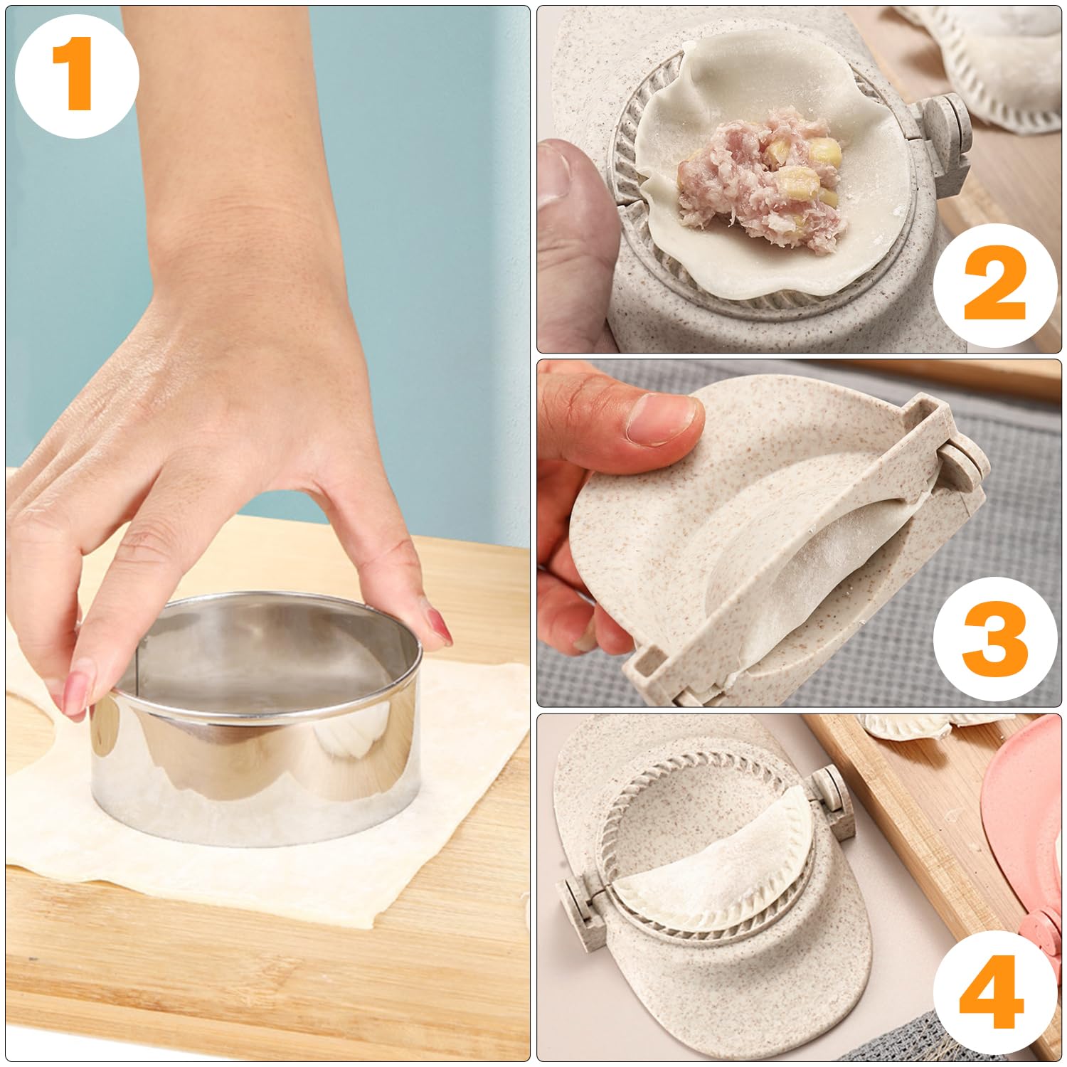 Set di 7 Pezzi Stampi per Gnocchi, Taglierine per Ravioli, Set Pressa per Empanada, Macchina per Pasta con Rotella Tagliapasta per Pot Stickers, Pierogi e Gyoza
