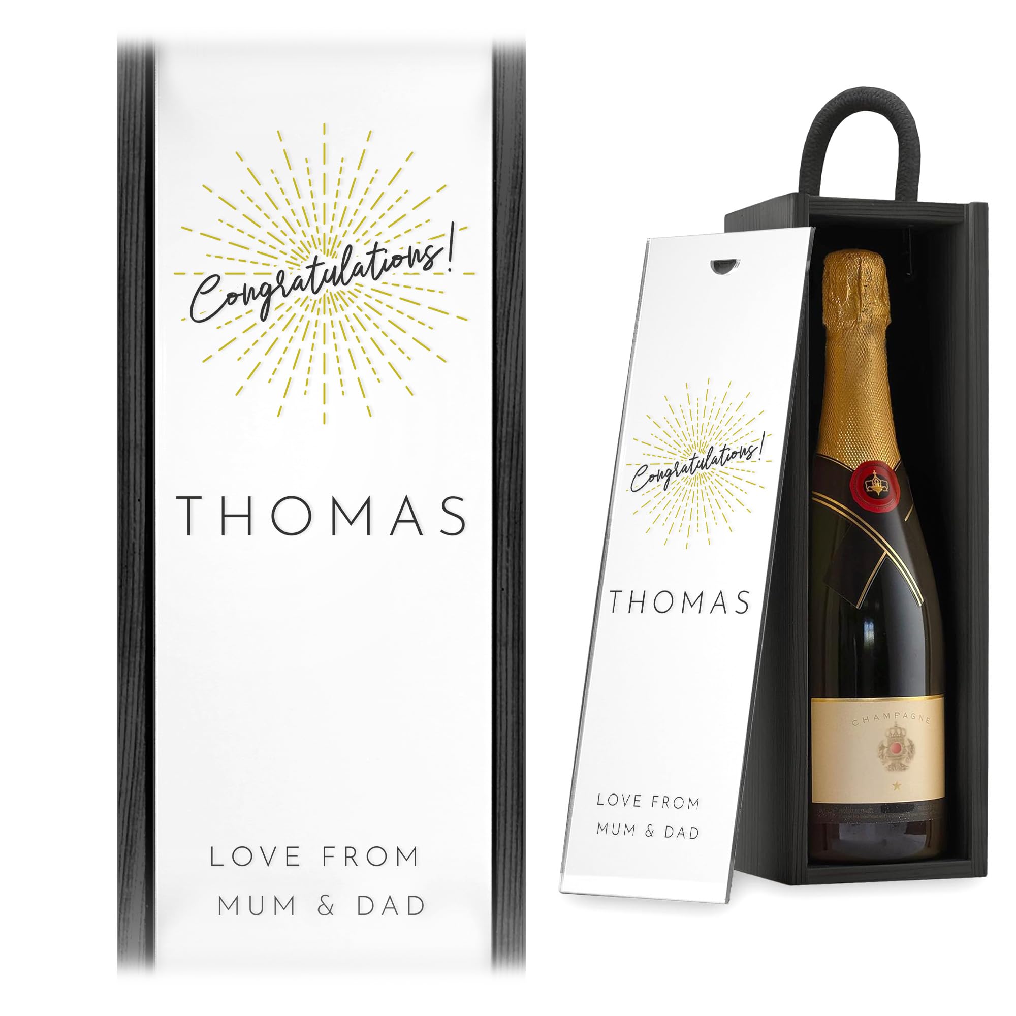 A1 Graphics Ltd Personalised Wine Box Custom Printed Congratulations Gift Weddings Anniversary Bridesmaid Groomsmen Birthdays (Black Box W/White Lid)
