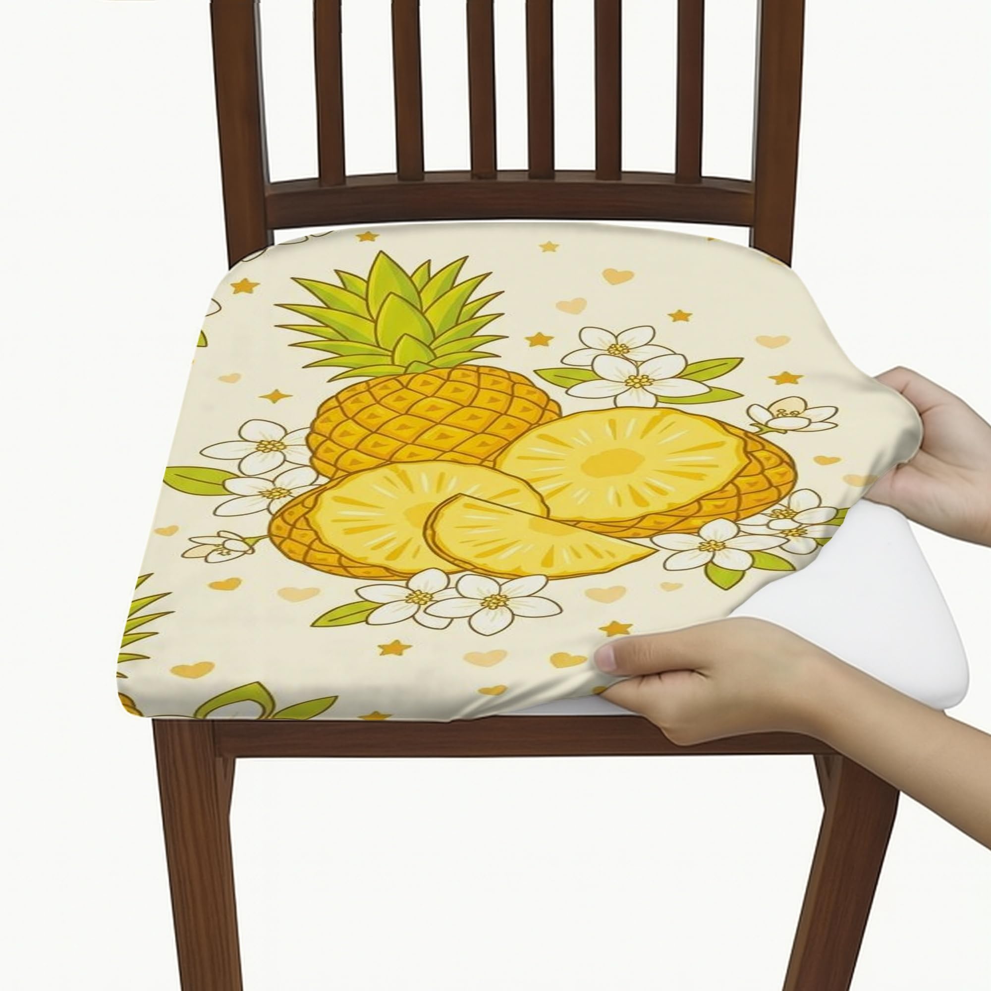 Lot de 6 housses de chaise ananas jaune lavable et élastique pour rénover vos sièges usés