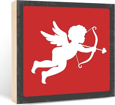 ISOVF Valentines Day Decor, Valentine Wooden Box Sign for Table WalI, Pink Cupid Happy Valentine Decorations, Valentines Day Gift for Office Home Coffee Bar Decor - A06