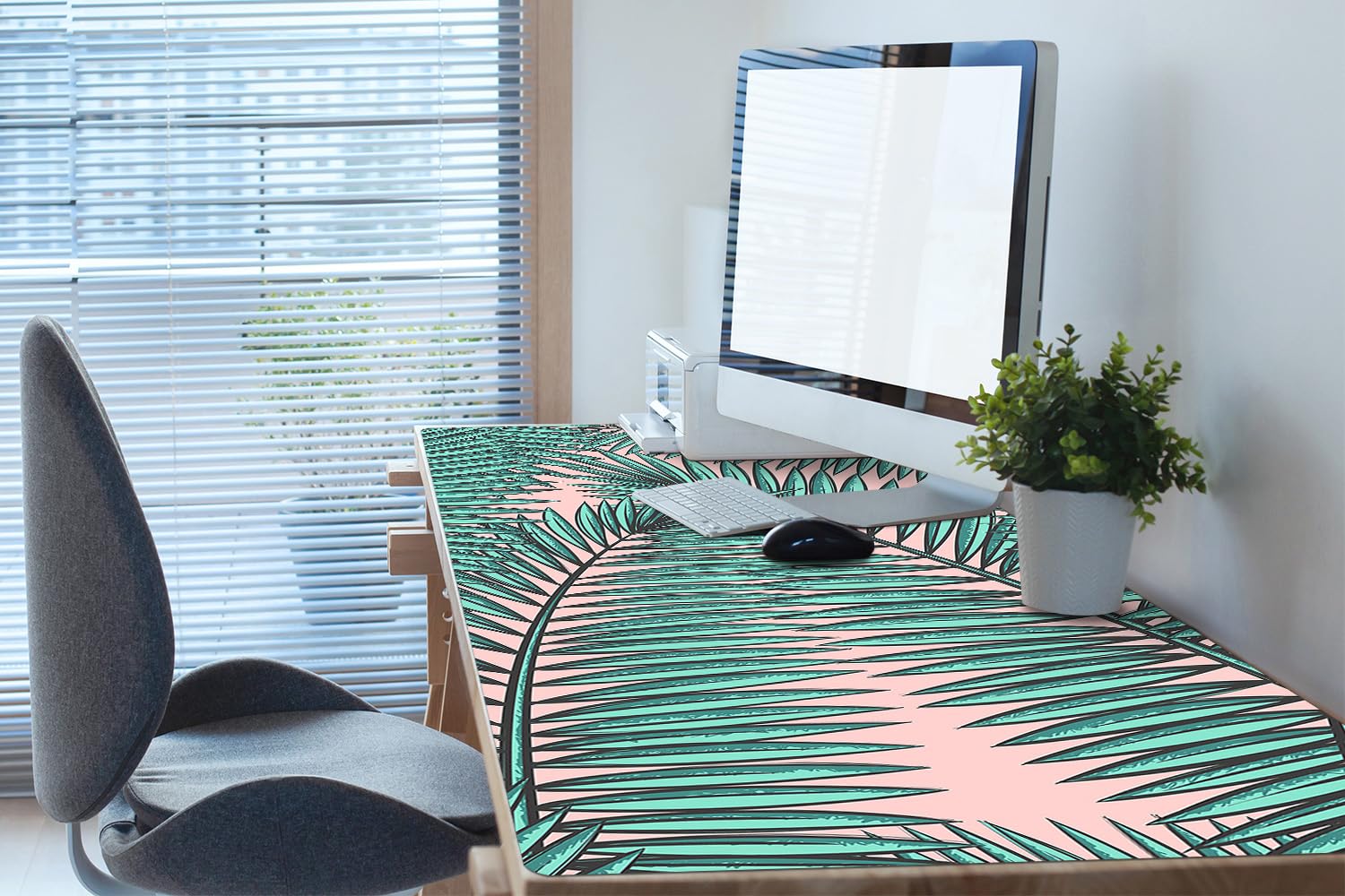 Sottomano da Scrivania 120x60 cm in Vinile PVC Protezione e Decorazione Facile da Pulire Superficie Protettiva per Ufficio e Casa Antiscivolo Impermeabile - Foglia esotica