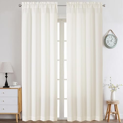 Miniatura 116 de Chyhomenyc Cortinas Rojas Navideñas de 84 Pulgadas de Largo Juego de 2 Paneles, Lino Sintético Texturizado Semi Filtrante de Luz Suave Aireado