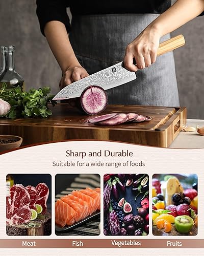 Miniatura 4 de XINZUO Cuchillo de chef de 8.5 pulgadas, 67 capas de acero de damasco forjado a mano, cuchillo de chef japonés para chefs y cocina casera, ultra
