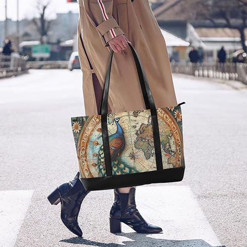 Miniatura 6 de Vintage Peacock patrón simple mujer trabajo tote bolsa con cremallera bolsa 14 pulgadas para mujeres trabajo con bolso para laptop mujer