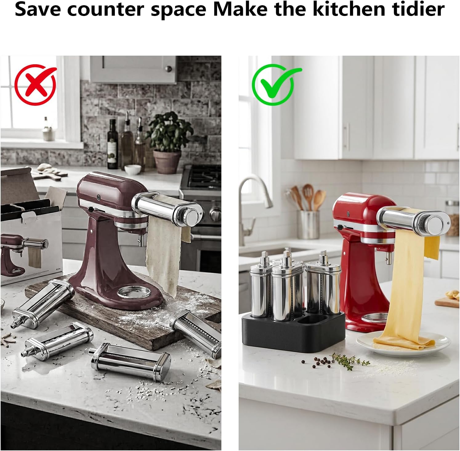 Pasta Attachment Holder Stand compatible with KitchenAid KSMPDX, 5 Slot Stand Mixer Attachment Organizer with Cleaning Brush Slot, Space Saving Storage for Pasta Roller & Cutters (Black) image 3
