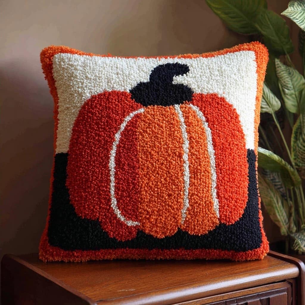 Henypt Latch Hook Cushion Kits, Pumpkin