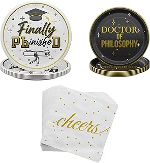 Blue Orchards PhD Graduation Party Plates and Napkins (60 Pieces for 20 Guests) - Doctor Party Decorations Doctorate Class of 2024 Décor Congratulations Disposable Paper Plates and Napkins