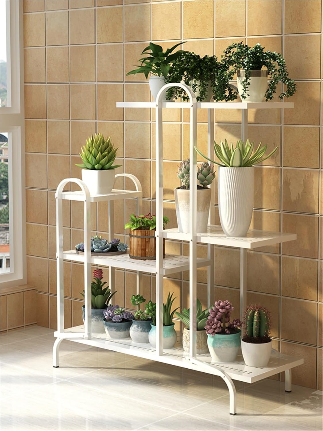 Flower Pot Stands Holder Multifunctional Plant Stands Floor-standing Balcony Indoor Plant Flower Pot Rack Flower Pot Organizer Rack Display Rack Without/with wheels Heavy Duty(White,With wheels)