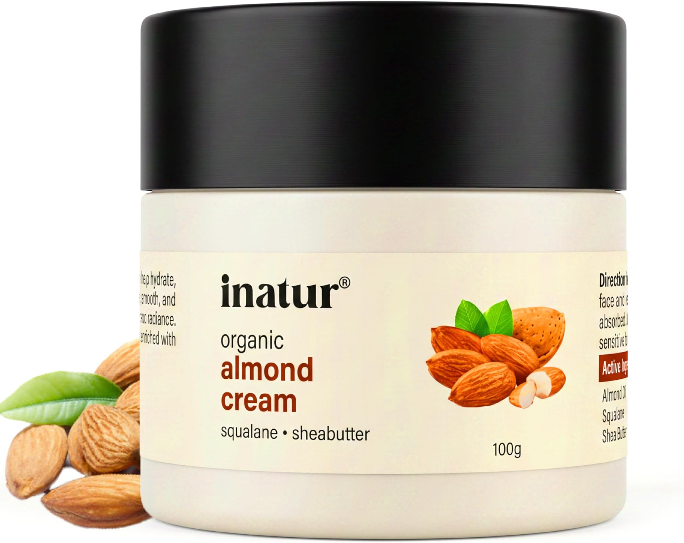 Almond Cream 100g | with Almond Oil, Shea Butter, Glycerin & Vitamin E | Lightweight, Non-Sticky, Fragrance-Free Daily Moisturizer for Face & Body | Ideal for Dry & Sensitive Skin