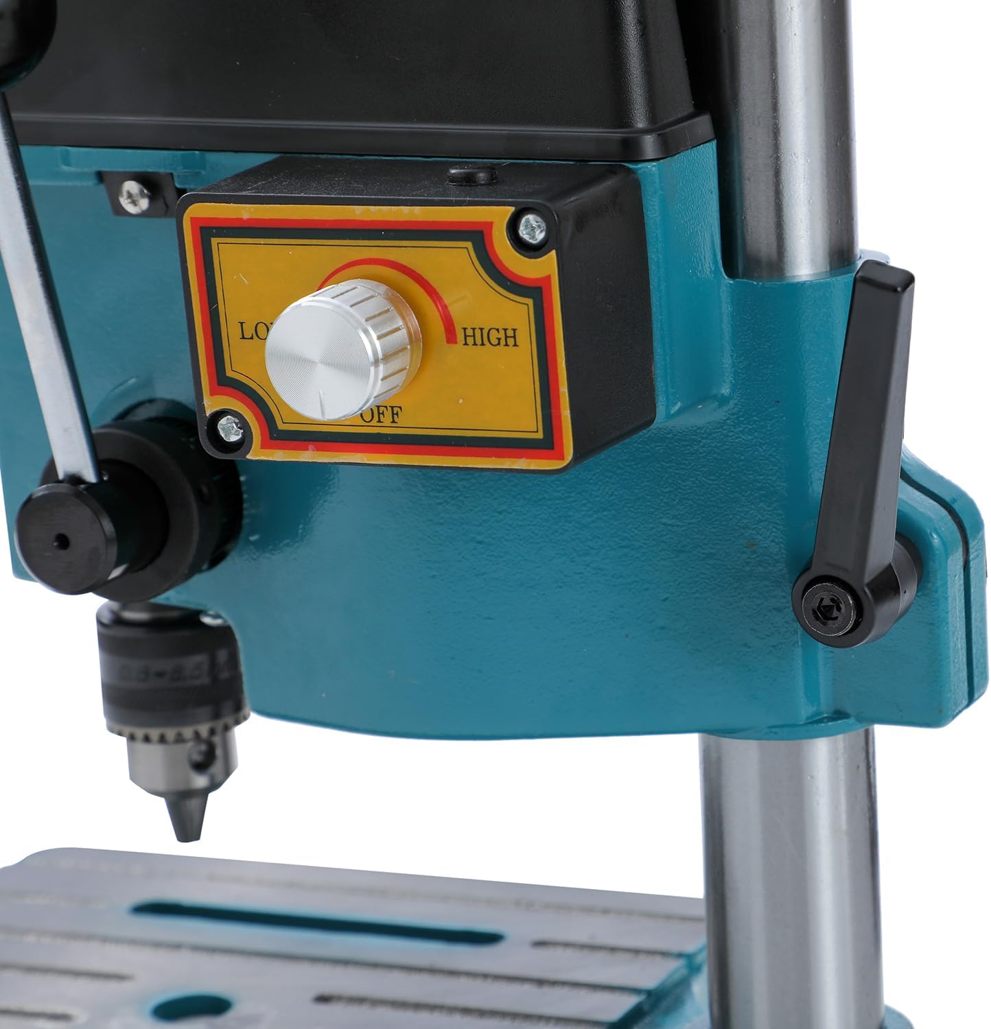 Top view showing the belt drive system for speed adjustment